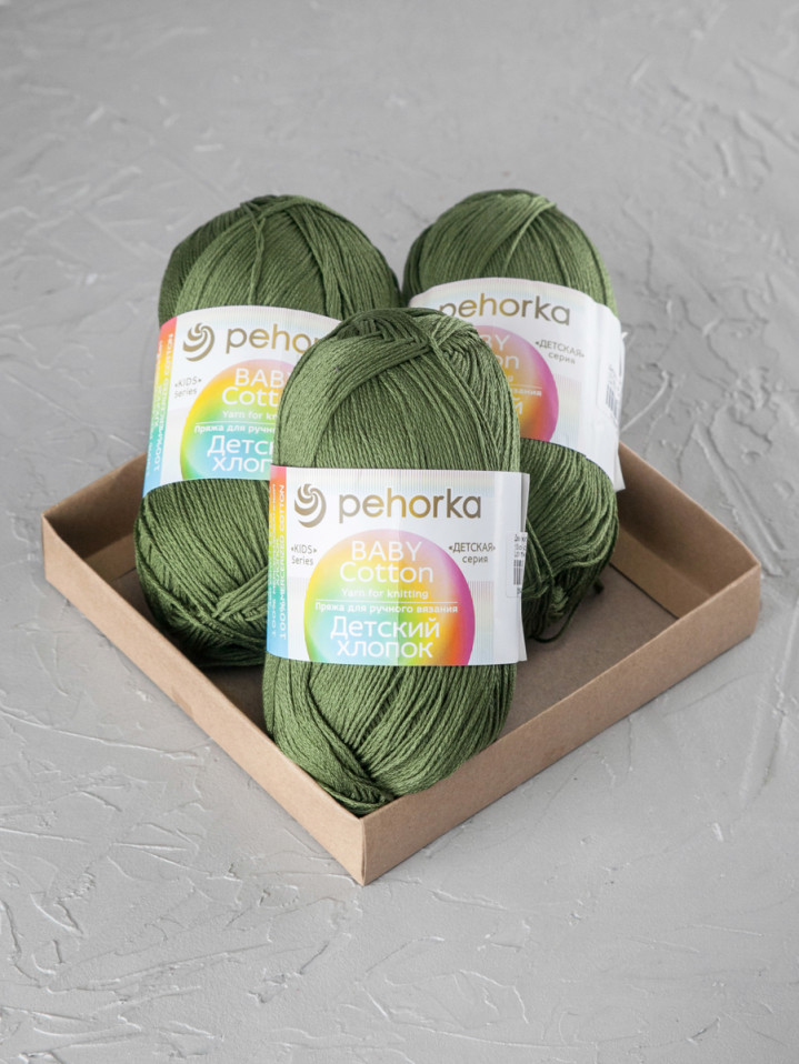 Пряжа Пехорка «Детский хлопок» - (13 - Темно-оливковый)