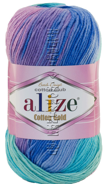 Пряжа Cotton Gold  Batik Alize - (4531 - Сиреневый, голубой, бирюзовый)