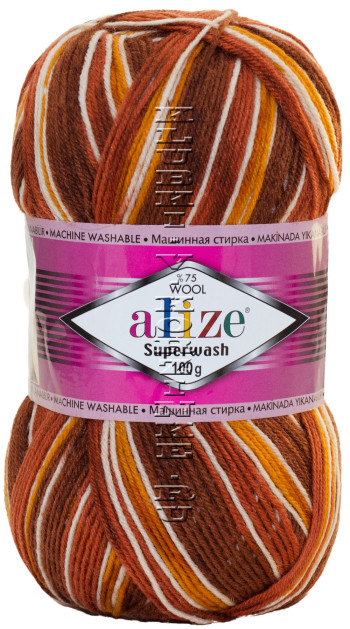 Пряжа SUPERWASH Alize - (6761 - Терракот, оранжевый, белый)