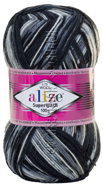 Пряжа SUPERWASH Alize - (5528 - Маренго, серый, белый)