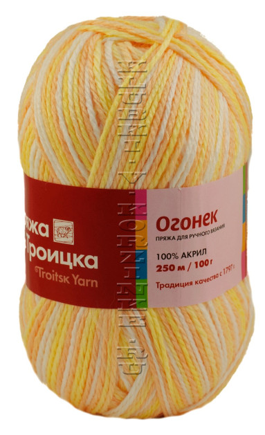 Пряжа Троицкая «Огонек» - (4034 - Белый, желтый, персиковый)