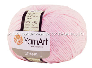 Пряжа YarnArt &quot;JEANS&quot; - (74 - Светло-розовый) 50 гр. / 160 м55% хлопок, 45% акрил
 