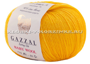 Пряжа GAZZAL (Газзал) &quot;BABY WOOL&quot; - (812 - Желтый) 50 г / 175 м40% мериносовая шерсть, 40% полиакрил, 20% кашемир