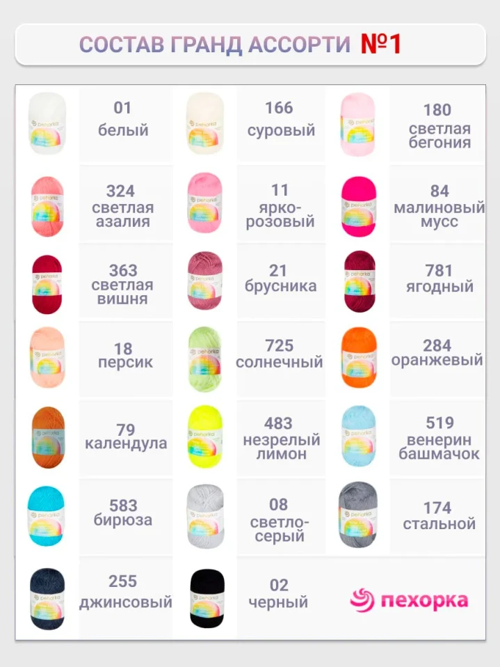 Набор пряжи Пехорка «Детская новинка» Гранд Ассорти 1
