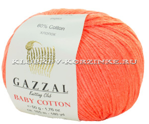 Пряжа GAZZAL (Газзал) Baby Cotton - (3459 - Светлый коралл)  50 г / 165 м60% хлопок, 40% полиакрил 