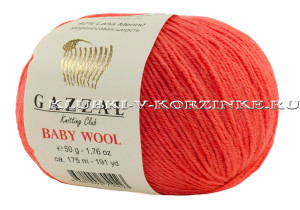 Пряжа GAZZAL (Газзал) &quot;BABY WOOL&quot; - (819 - Коралл) 50 г / 175 м40% мериносовая шерсть, 40% полиакрил, 20% кашемир