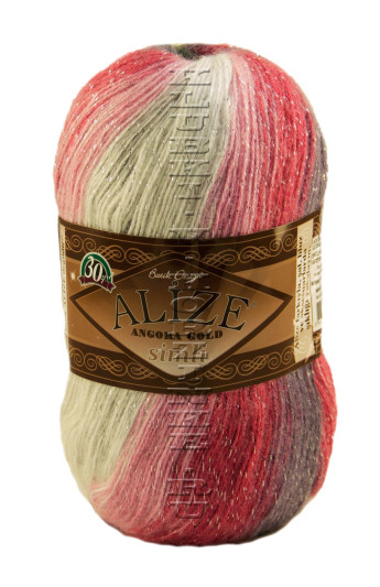 Пряжа ANGORA GOLD SIMLI BATIK Alize - (1602 - Белый, розовый, серый)