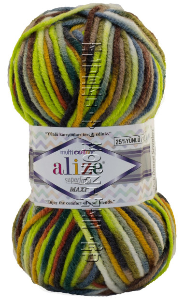 Пряжа Superlana Maxi Multi Color Alize - (52149 - Салатовый, коричневый, беж, серый)