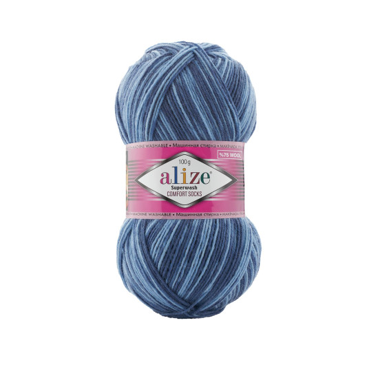 Пряжа SUPERWASH Alize comfort socks - (цвет 7677 - Серый, голубой)