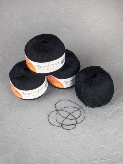 Пряжа Пехорка «Цветное кружево» - (02 - Черный)