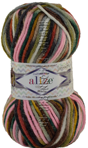 Пряжа Superlana Maxi Multi Color Alize - (52146 - Розовый, серый, коричневый)
