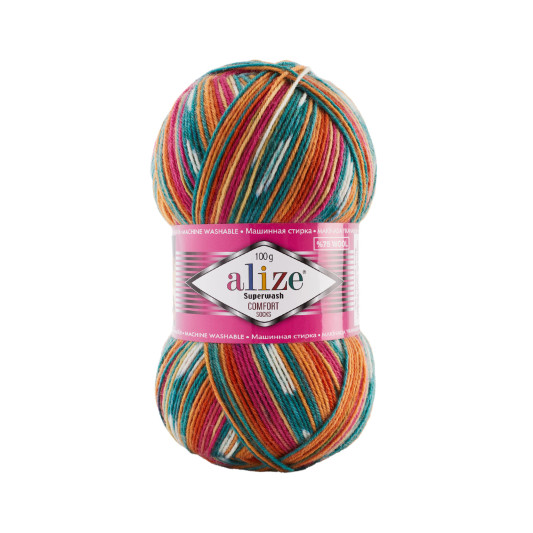 Пряжа SUPERWASH Alize comfort socks - (цвет 7839 - Розовый, оранжевый, бирюзовый)