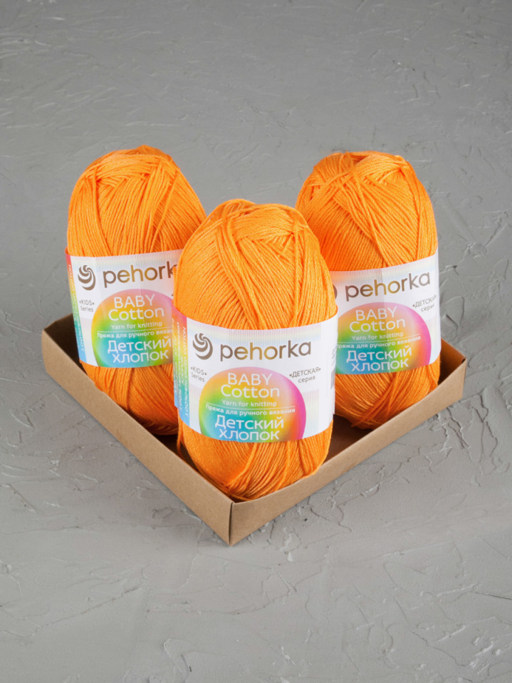 Пряжа Пехорка «Детский хлопок» - (485 - Желтооранжевый)