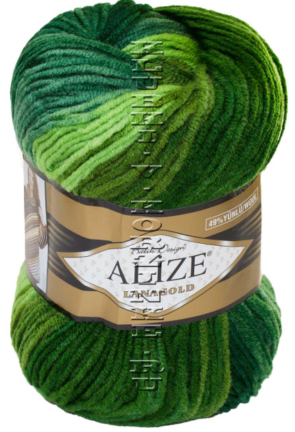 Пряжа LANAGOLD BATIK Alize - (2520  - Зелень, хаки, салатовый)