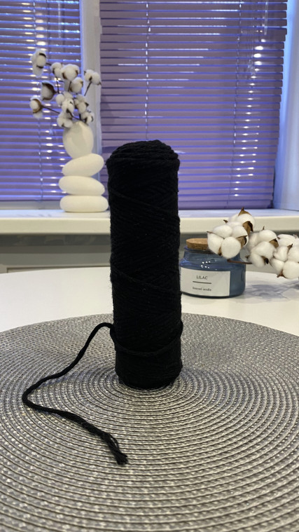 Шпагат крученый хлопковый 2 мм 100 м - (2064К - Черный)