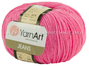 Пряжа YarnArt &quot;JEANS&quot; - (42 - Ярко-розовый) 50 гр. / 160 м55% хлопок, 45% акрил
 