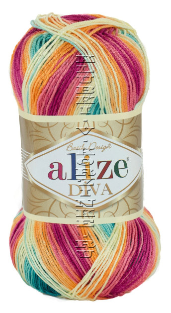 Пряжа Diva Batik Alize - (4572 - Оранжевый, ягодный, бирюза)