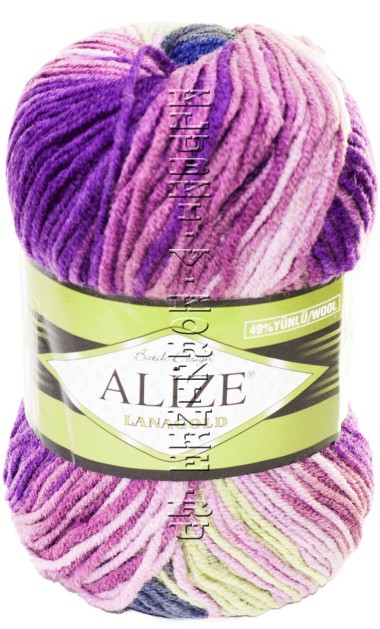 Пряжа LANAGOLD BATIK Alize - (2522 - Фиолетовый, сиреневый, изумруд, серый)