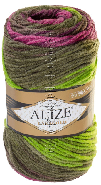Пряжа LANAGOLD BATIK Alize - (3940 - Салатовый, хаки, ягодный)