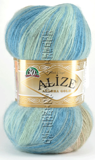 Пряжа ANGORA GOLD BATIK Alize - (4337 - Бирюзовый, коричневый, салатовый)