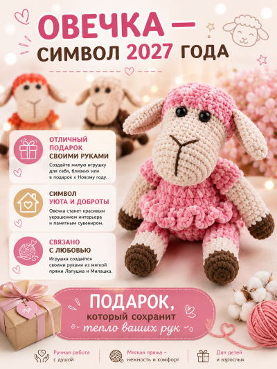 Набор для вязания игрушки Овечка (сиреневый)