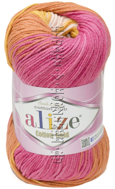 Пряжа Cotton Gold  Batik Alize - (7107 - Оранжевый, фуксия, розовый)