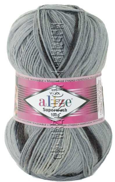 Пряжа SUPERWASH Alize - (7498 - Серый, черный)