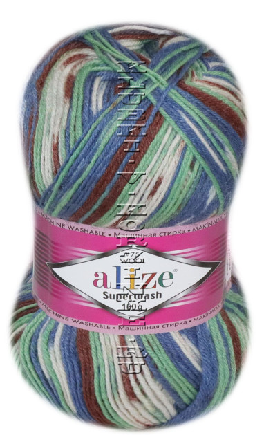 Пряжа SUPERWASH Alize - (цвет 7653 - Зелень, коричневый, кремовый)