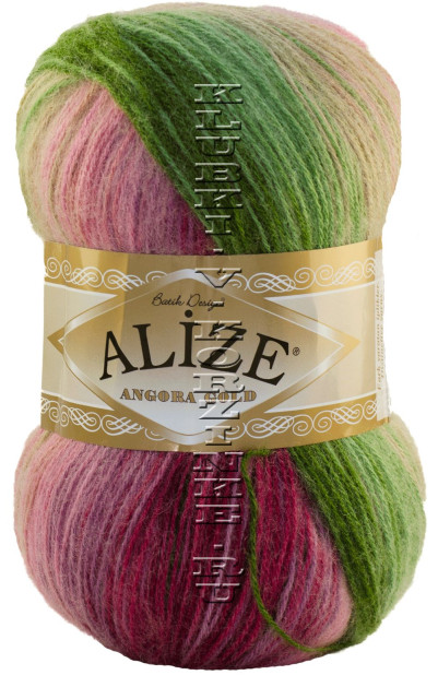 Пряжа ANGORA GOLD BATIK Alize - (2527 - Зеленый, розовый, бордовый)