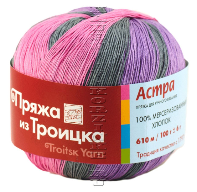 Пряжа Троицкая «Астра» - (7235 - Розовый, серый, сиреневый)