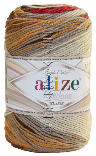 Пряжа Superlana Klasik Batik Alize - (6283 - Беж, кремовый, рыжик, красный)