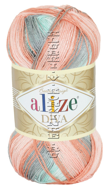 Пряжа Diva Batik Alize -  (5550 - Серый, мята, персик)