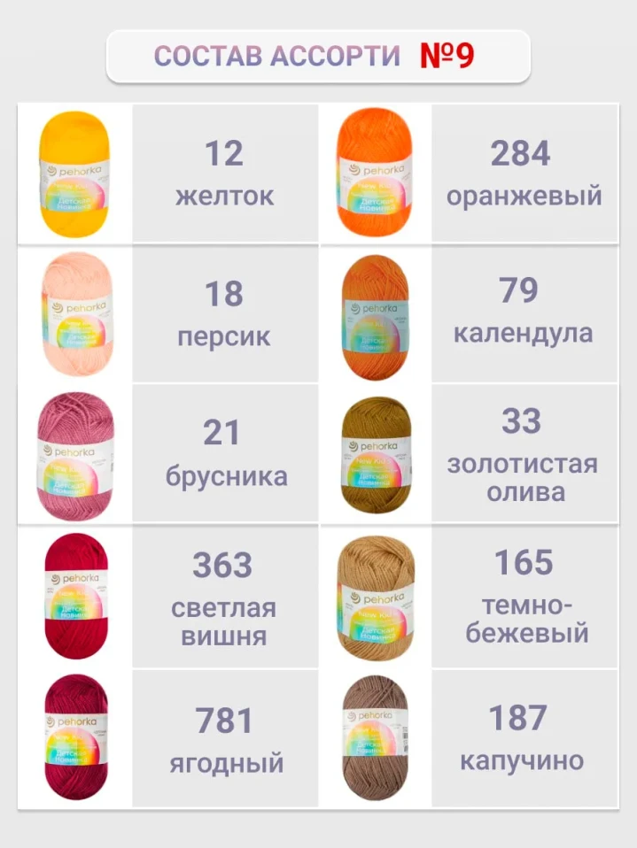 Набор пряжи Пехорка «Детская новинка» Ассорти 9