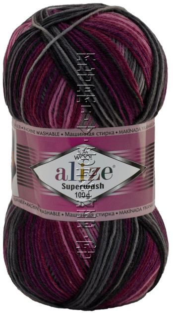 Пряжа SUPERWASH Alize - (цвет 3326 - Серый, розовый)