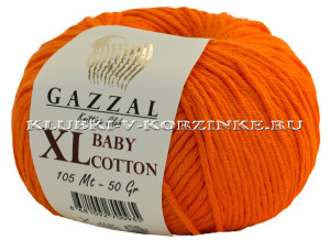 Пряжа GAZZAL (Газзал) Baby Cotton XL - (3419XL - Оранжевый) 50 г / 105 м50% хлопок, 50% акрил 