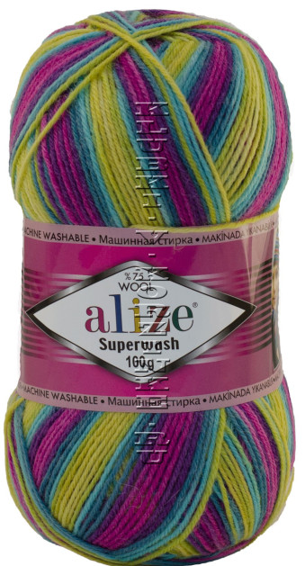 Пряжа SUPERWASH Alize - (цвет 4656 - Лиловый, бирюзовый, желтый)