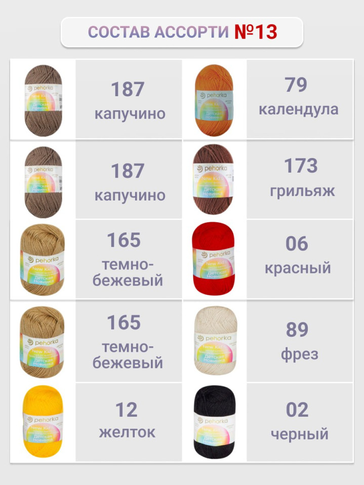 Набор пряжи Пехорка «Детская новинка» Ассорти 13