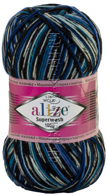 Пряжа SUPERWASH Alize - (цвет 6765 - Черный, белый, синий)