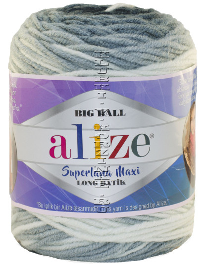 Пряжа Superlana Maxi Long Batik Alize - (6767 - Белый, серый)