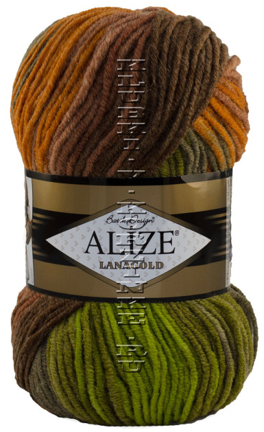 Пряжа LANAGOLD BATIK Alize - (6098 - Коричневый, оранжевый, фисташка)
