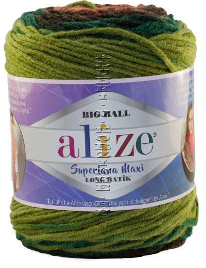 Пряжа Superlana Maxi Long Batik Alize - (6775 - Оранжевый, коричневый, зеленый)