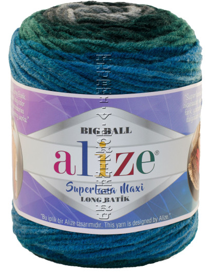 Пряжа Superlana Maxi Long Batik Alize - (6777 - Серый, зеленый, т.бирюзовый)