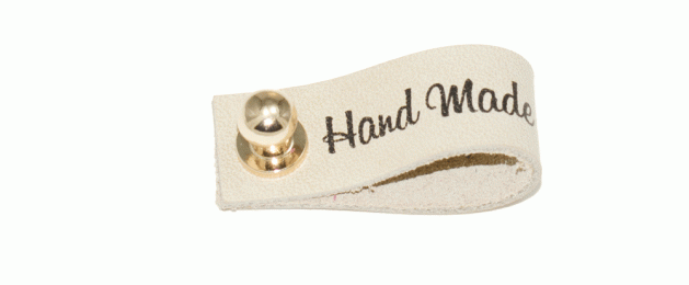 Кожаная бирка «Hand Made» с кнопкой (Бежевая) 