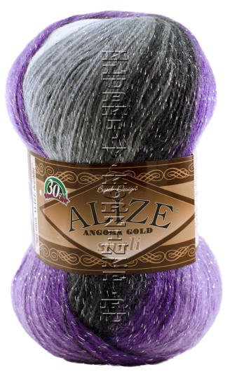 Пряжа ANGORA GOLD SIMLI BATIK Alize - (4306 - Белый, серый, сиреневый)
