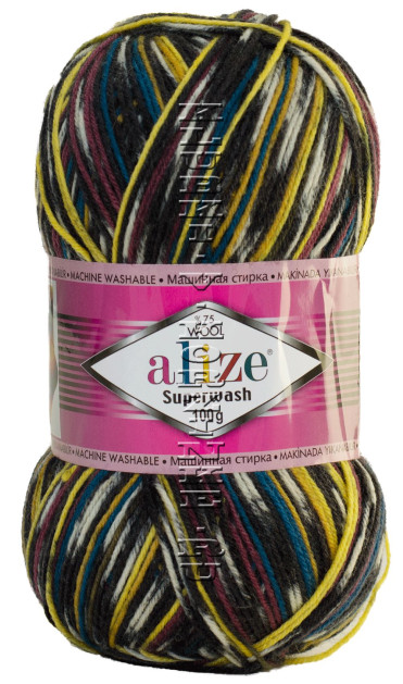 Пряжа SUPERWASH Alize - (6763 - Жёлтый, синий, чёрный)
