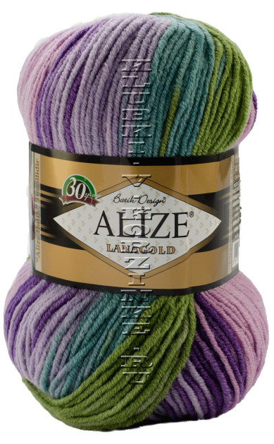 Пряжа LANAGOLD BATIK Alize - (4705 - Сиреневый, хаки)