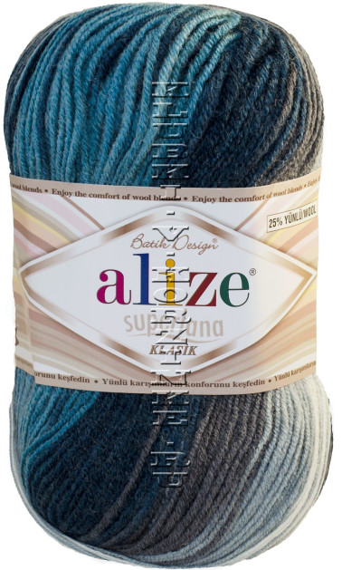 Пряжа Superlana Klasik Batik Alize - (4240 - Серый, кремовый, морская волна)