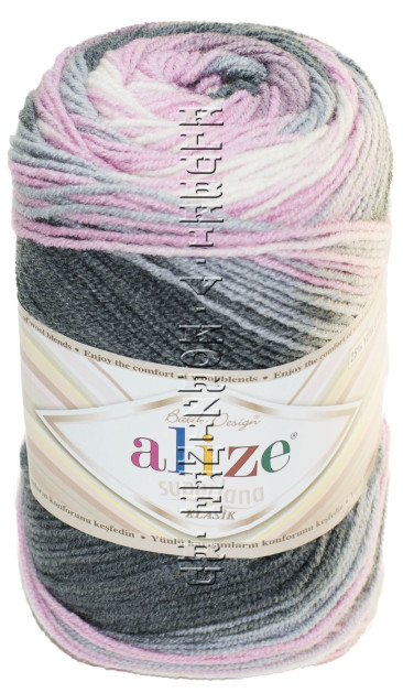 Пряжа Superlana Klasik Batik Alize - (6955 - Серый, розовый, белый)