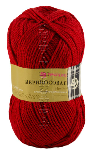 Пряжа Пехорка «Мериносовая» - (06 - Красный) 100 г / 200 м50% мериносовая шерсть, 50% акрил