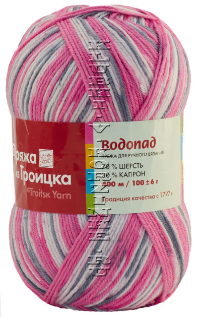 Пряжа Троицкая «Водопад» - (7068 - розовый, белый, серый)
